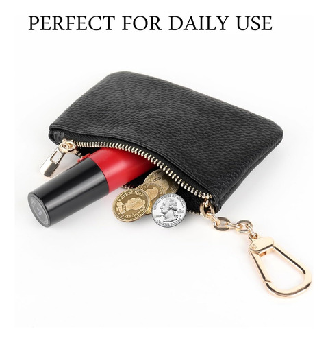 Monedero Cuero Genuino Con Llavero Unisex Negro