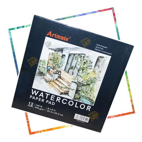 Block Acuarelas Papel Hojas 300gr Artmate 20x20 Cm Impotado