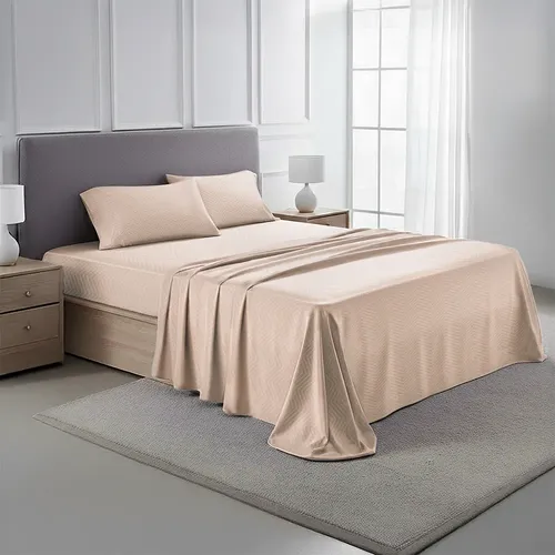 Juego De Sábanas Matrimonial 100% Microfibra Pierre Cardin Color Crema Diseño De La Tela Zigzag