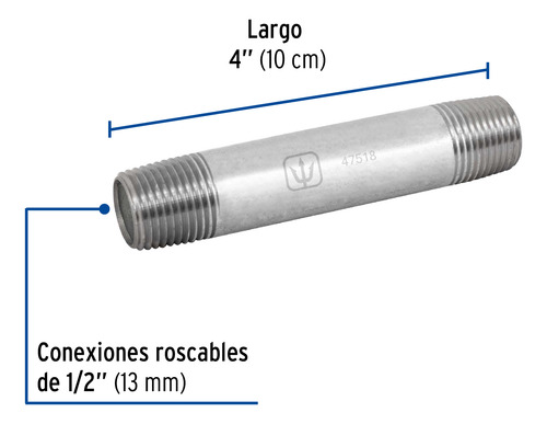 Niple De Acero Galvanizado - 1/2 X 4 PuLG - 47518
