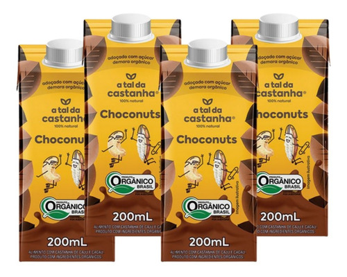 4x Achocolatado Choconuts Orgânico 200ml - A Tal Da Castanha