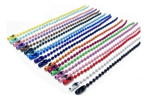 100 Corrente De Bolinha Com Canoa 10cm Tag Chaveiro Colorido