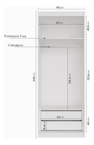Guarda Roupa Modulado 2 Portas Com Cabideiro E 2 Gavetas