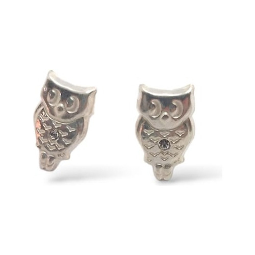 Aros De Buho Con Cristal Plata 925 Joya Para Mujer X 1gr