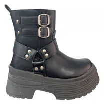 Comprar Botas Borcegos Calzado Mujer Doble Hebilla Caña Media Cierre