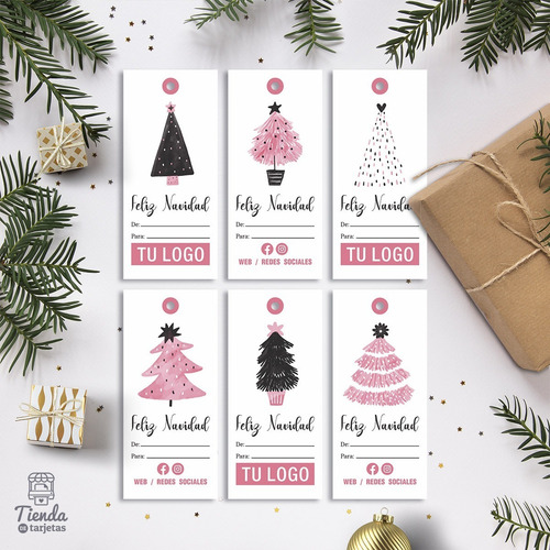 Imagen 1 de 2 de Etiquetas Imprimibles De Navidad Con Tu Logo Mod. Arbolitos
