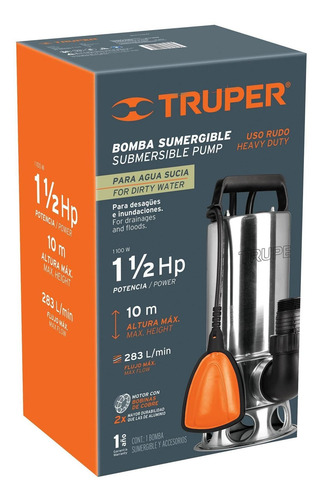 Imagen 2 de 4 de Bomba Sumergible Agua Sucia 1-1/2hp Uso Rudo Truper 12608
