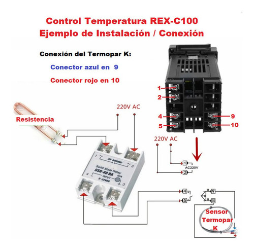 220V nuevo controlador PID Temperatura Relé De Estado Sólido REX-C100 Termopar K 
