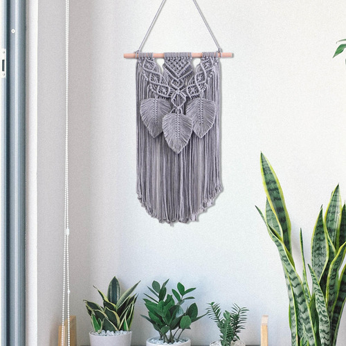 Tapiz Colgante De Pared De Macramé Con Borlas De Gris