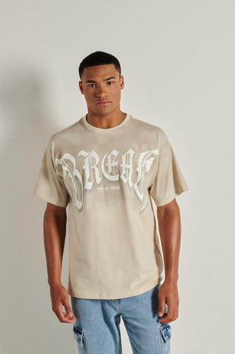 Camiseta Oversize Para Hombre Con Estampado En Frente Y Mang