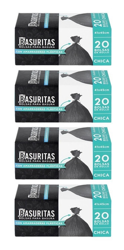 Imagen 3 de 6 de 80 Bolsas De Basura Chicas Basuritas, 41x45cm, Pack 4x20