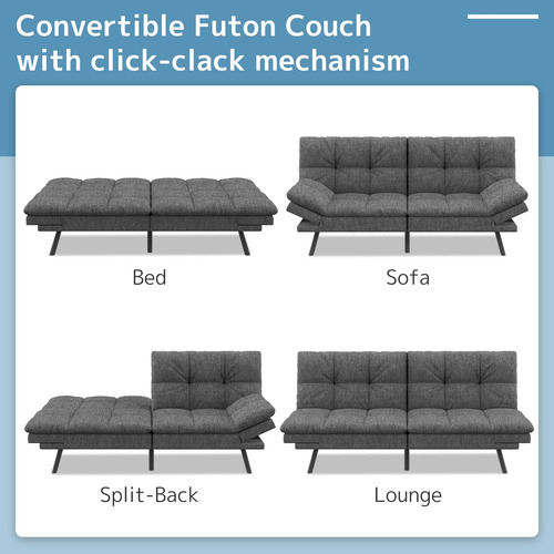Sofá Cama Futón Plegable Viscoelástico Gris Biplaza Ajuste B Gris Oscuro Diseño De La Tela
