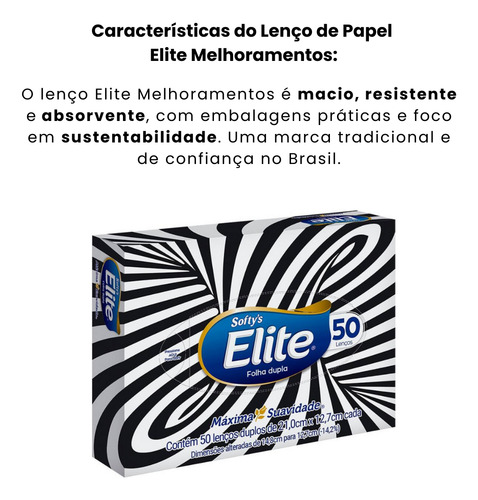 Lenço De Papel Elite 50 Folhas, Alta Absorção E Conforto