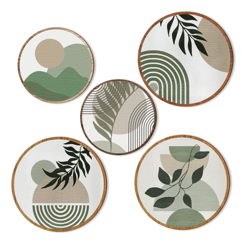 5 Pcs Boho Wooden Wall Art - Bohemian Geometric Hanging Cci