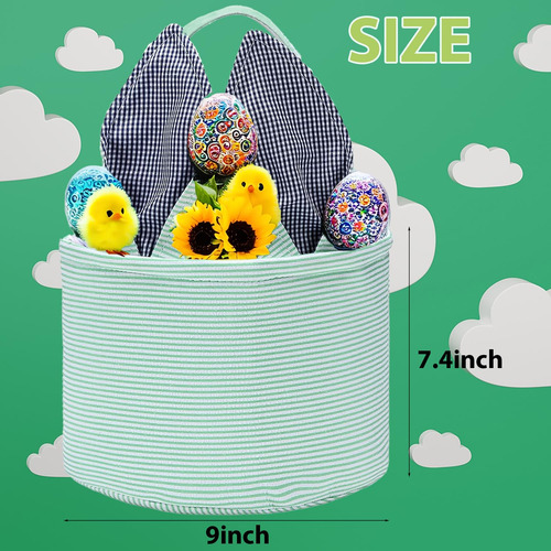 Cesta De Conejo De Pascua Verde Para Llevar Huevos Dulces