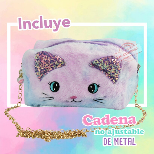 Imagen 5 de 10 de Bolsa Afelpada Bordado Gato Kawaii Crossbody Cadena 12058