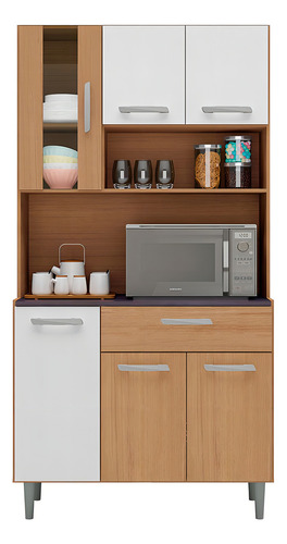 Kit Cozinha 6 Portas 1 Gaveta Carol Cor Carvalho Com Branco