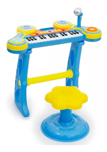 Piano Teclado Infantil com 31 Teclas, Banco, Microfone e Modo