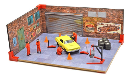 Diorama Para Autos Tipo Hot Wheels Mecánicos Rojo 1:64