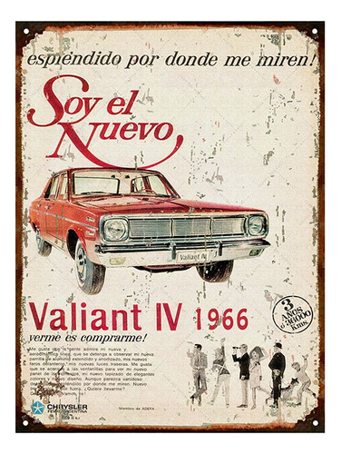 Cartel Chapa Publicidad Antigua Valiant 4 1966 C217