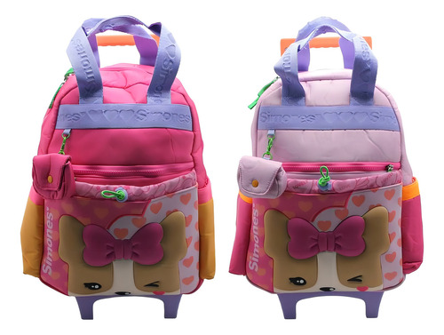 Mochila Escolar Simones Love Con Carro Color Rosa Diseño De La Tela Liso