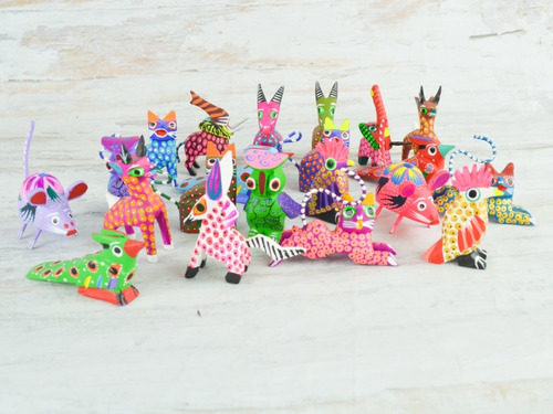 Magia Mexica | Paquete 15 Alebrijes Miniatura De Oaxaca