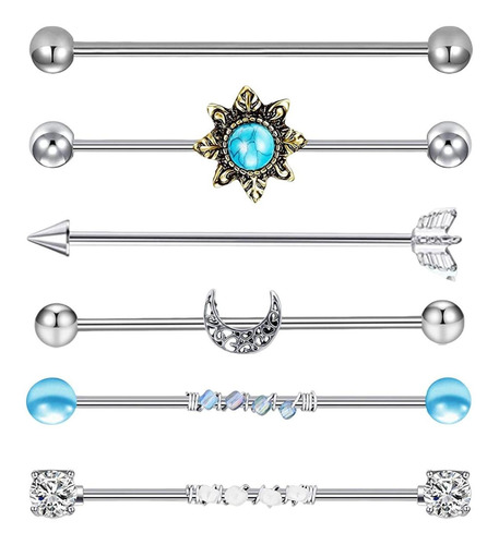 6 Piezas Industrial Barbell Pendientes Cartílago Cuerpo