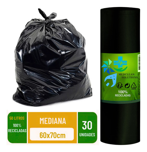 Bolsas Basura Aseo 60x70 30 Und Mediana 100% Recicladas 50l