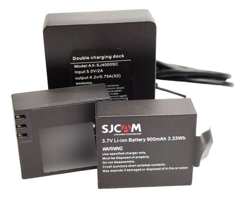 Carregador + 2 Bateria Pra Sjcam Sj4000 Sj5000 Sj9000 Sj8000