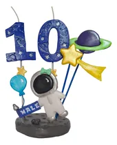 Comprar Adorno Torta - 2 Velas N° Nombre Espacial Astronauta Cohete Azul Espacial Astronauta