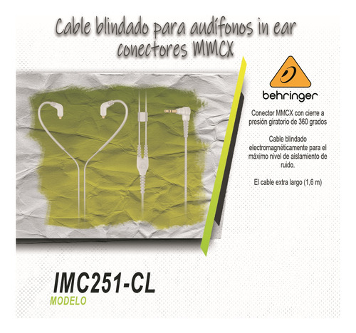 Cable In-ears Para Monitores Mmcx Conect Behringer Imc251-cl