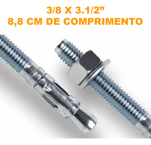 Chumbador Parabolt Pba 3/8 X 3.1/2 8,8cm C/ Porca 100 Peças