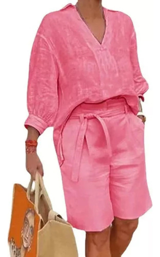 Conjunto De Camisa Y Pantalón De Lino Y Algodón Para Mujer