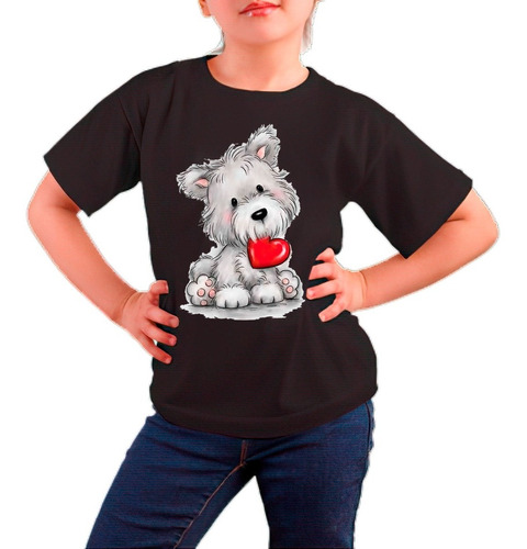 Polera Estampada 100% Algodón Niña Perro Cariñoso Lindo