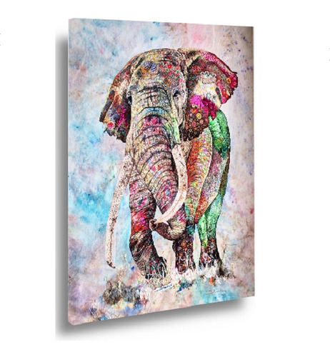 Quadro Decorativo Para Sala Elefante Colorido 1 Peça Grande Cor Preto Cor Da Armação Borda Infiinita