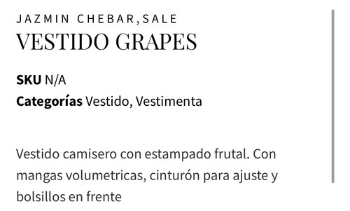 Jazmin Chebar Vestido Modelo Grapes Talle 1