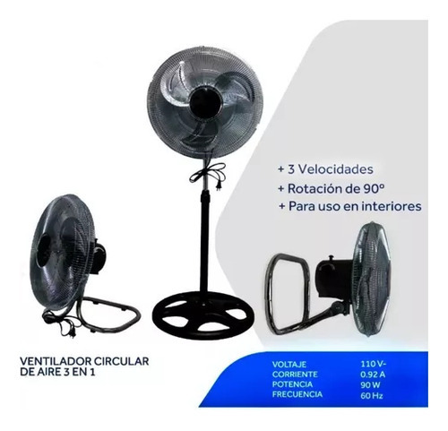Ventilador De Pedestal 18´ Enerwind 3 En 1 Alta Eficiencia Color De La Estructura Negro Color De Las Aspas Plata Diámetro 18