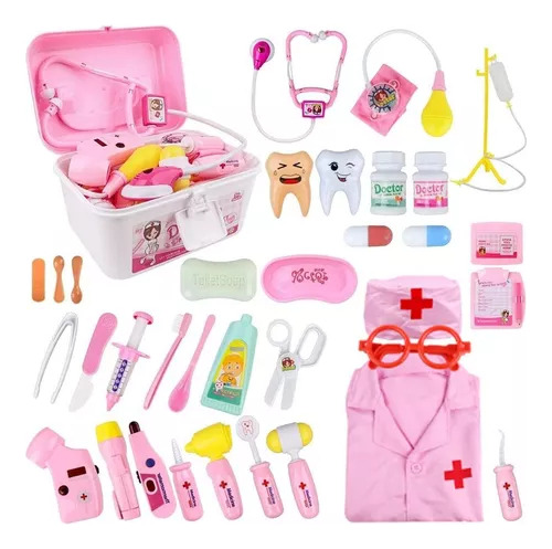 Kit Médico Doctor Games Para Niñas, 35 Unidades, Color Rosa