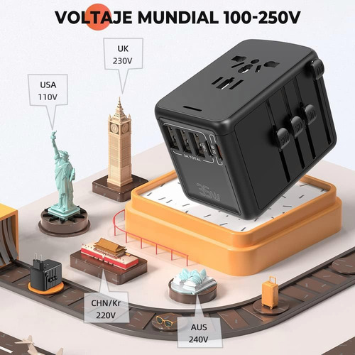 Enchufe Adaptador De Viaje Universal Todo En Uno Negro