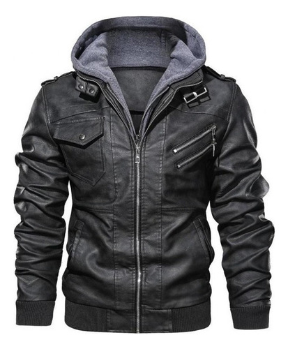 Chaqueta De Cuero Sintético De Motocicleta Para Hombre