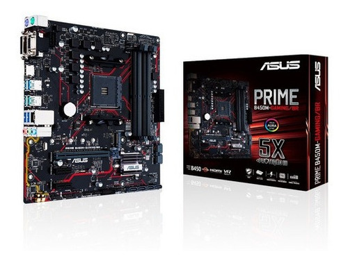 Imagem 1 de 4 de Placa Mãe Asus Prime B450m Gaming/br Amd Am4 Matx Ddr4