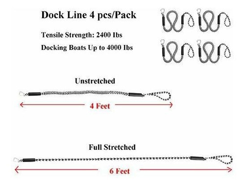 Lineas De Muelle Para Barcos Bungee Con Gancho De 4 Pies Doc