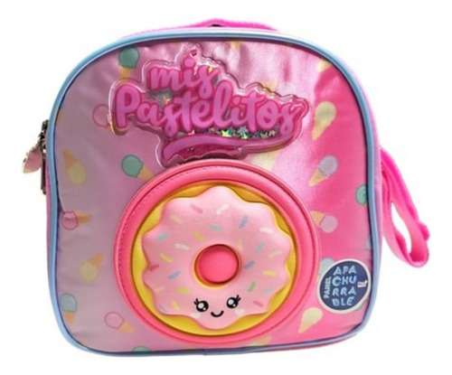 Set Kit Mochila Primaria, Lonchera Y Lapicera Mis Pastelitos Color Rosa Diseño De La Tela Mis Pastelitos Apachurrable
