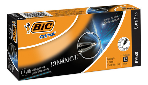 Pluma Lapicero Bic Cristal Diamante Ultra Fino Negro 0.7 Mm Negro Negro