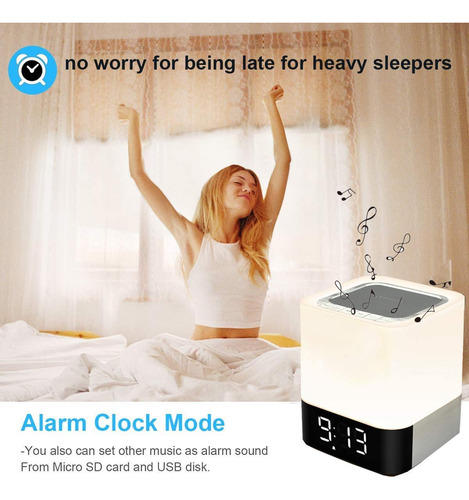 Luces Nocturnas Con Altavoz Bluetooth, Reloj Despertador, Al