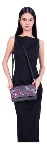 Bolsa Kalan Pineda Covalin Diseño Colibrí Negro/rosa