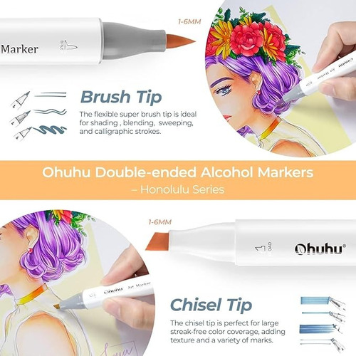 Ohuhu Marcadores De Alcohol - 72 Brush & Chisel
