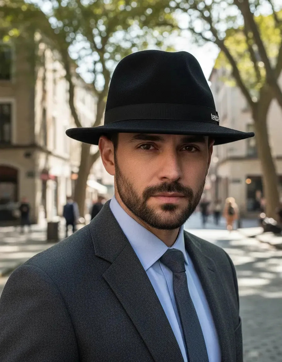 Chapéu Fedora Clássico Feltro Lã Aba Curta Cor Preto Tamanho Tamanho Único