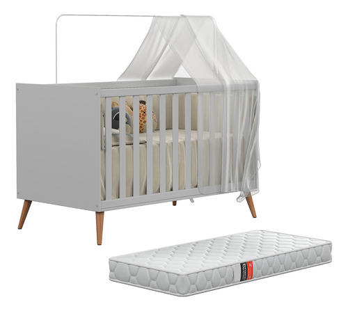 Berço Mini Cama Montessoriano Americano Retrô Para Quarto De Bebê Menino E Menina Com Grade Removível E Colchão Infantil Cor Cinza
