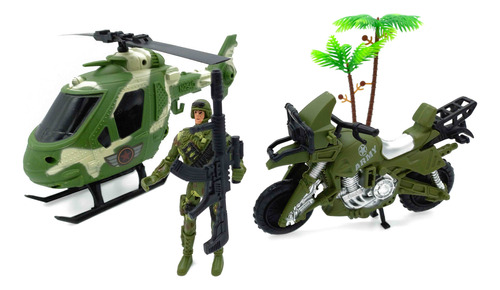 Set Militar, Helicóptero, Moto Y Soldado - 11327